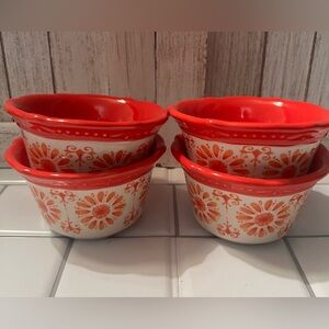 Pioneer Woman Red and White Floral Bowls